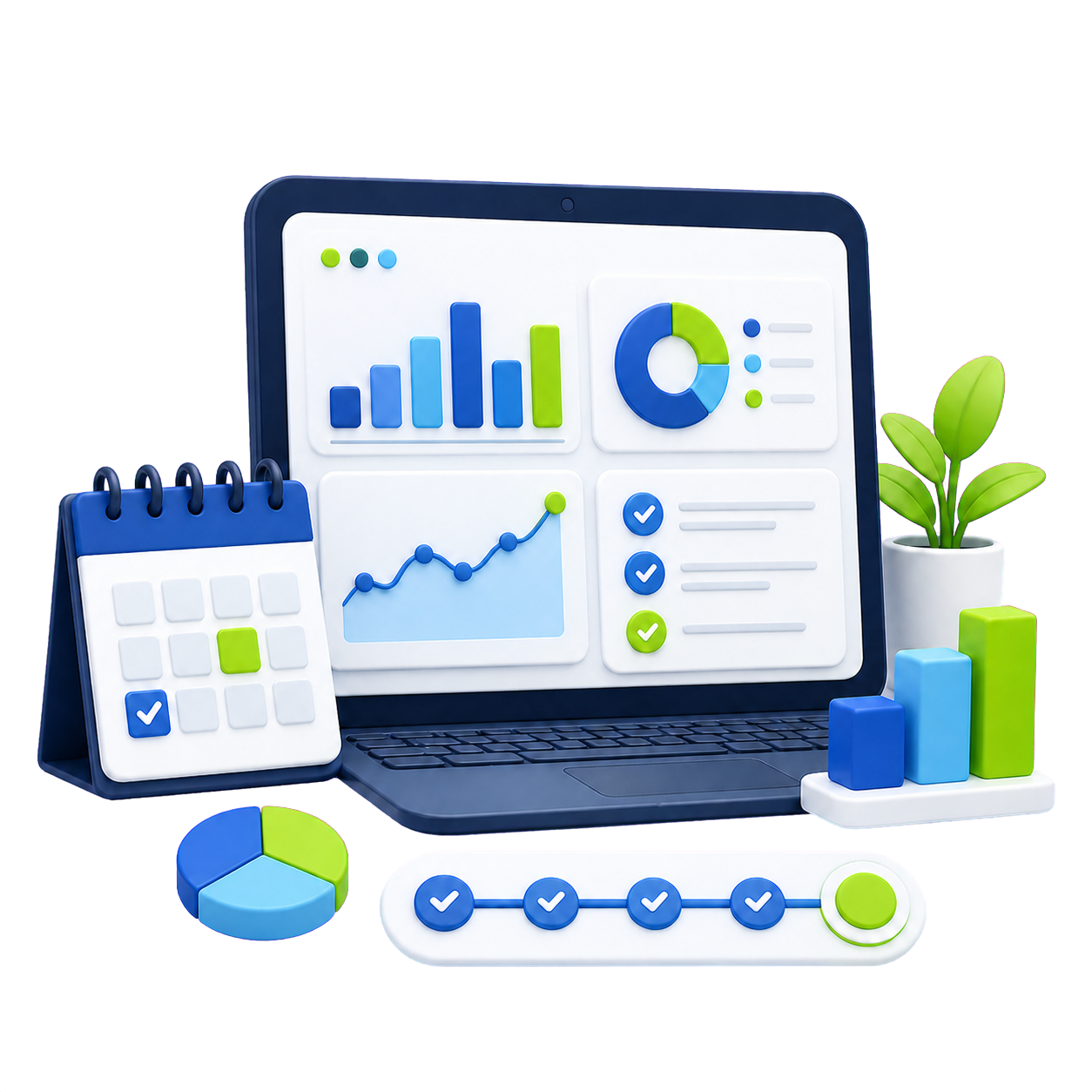 Weekly reporting dashboard and job status illustration